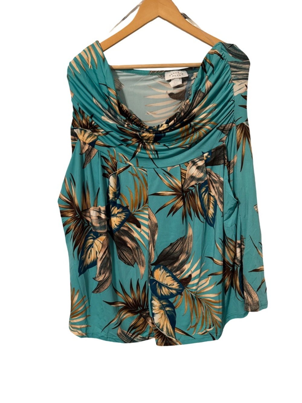 Janette Plus Turquoise Tropical Strapless Romper with Palm Print - Picture 2 of 4